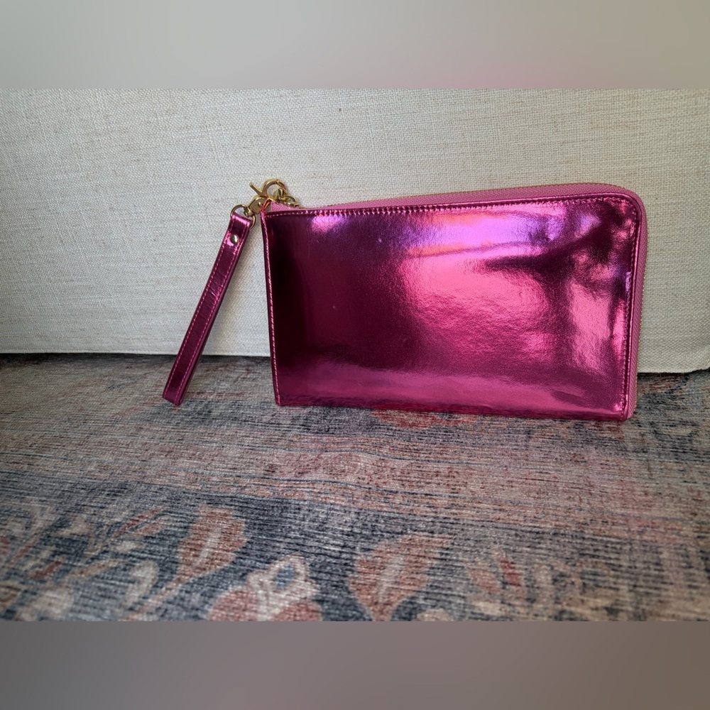 Travel Wallet Wristlet Clutch - Metallic Pink - Festival Stagecoach Coachella